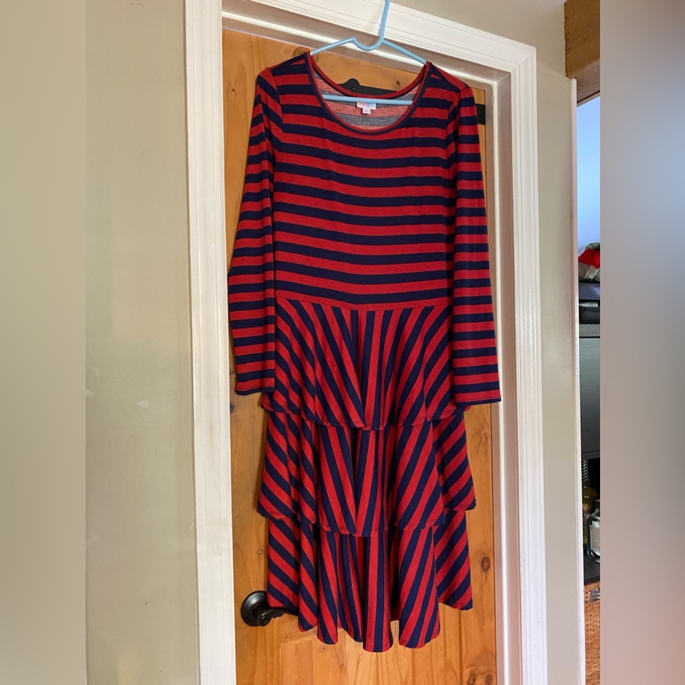 Lularoe Stripes Tiered Long Sleeve   Dress Size Large